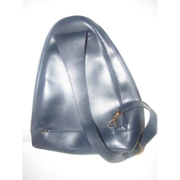 Gucci Vintage Bamboo Line Triangular Navy Blue Leather Backpack - Picture 7 of 12